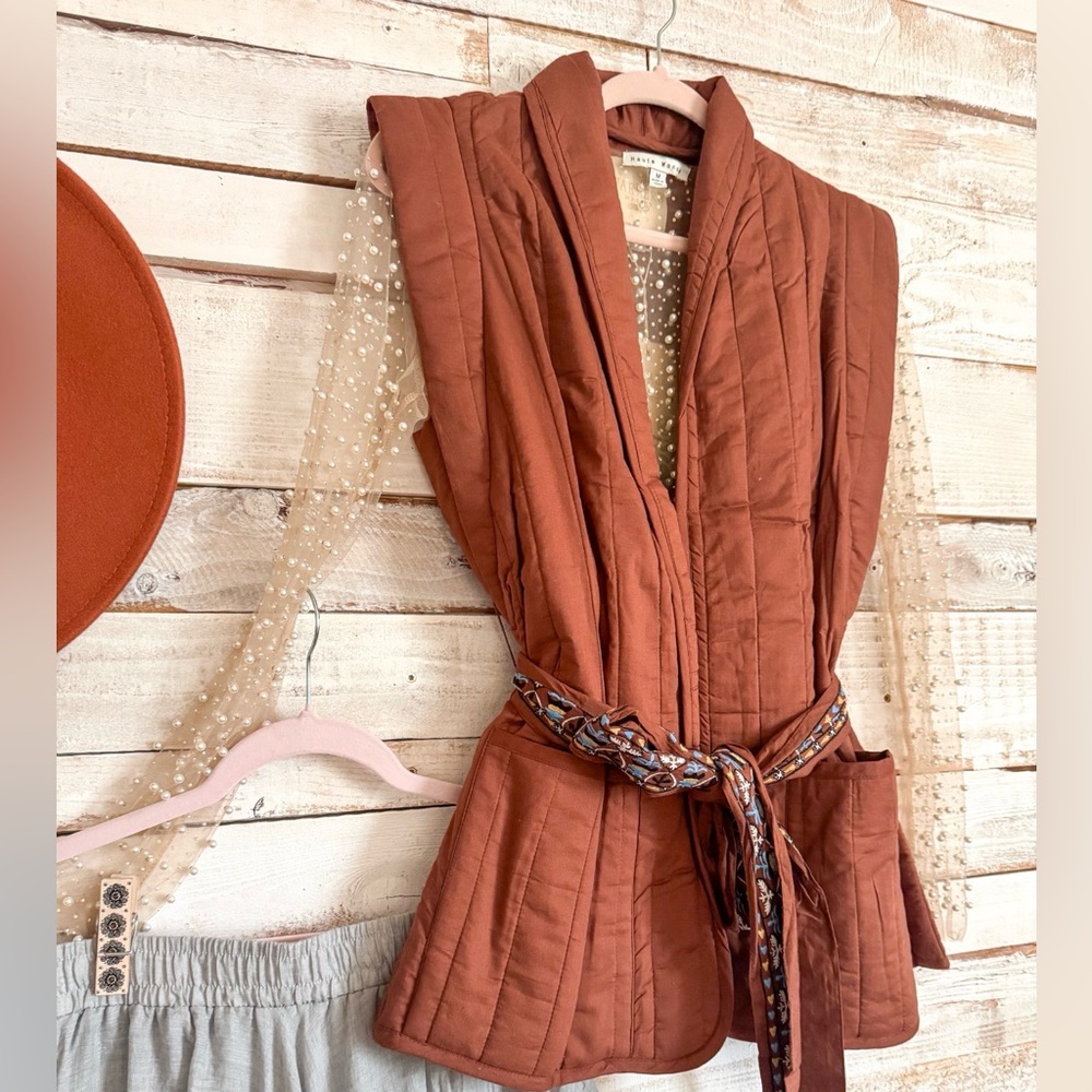 Rust Quilted Vest with Patterned Belt